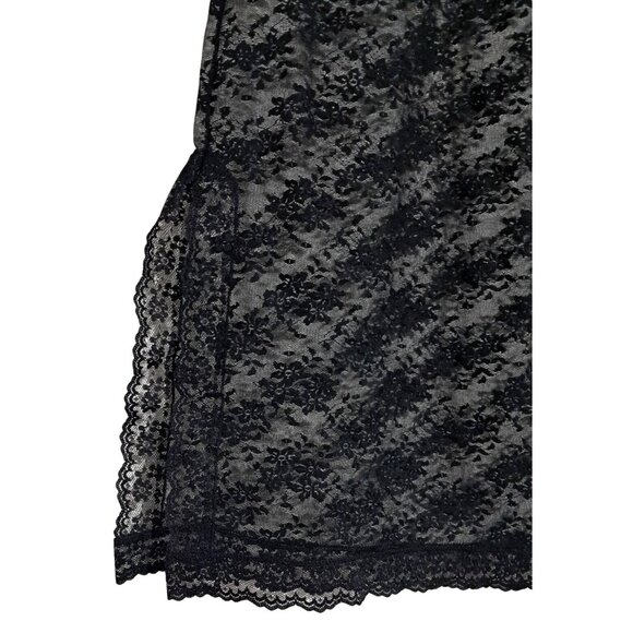VIntage Black Lace Half Slip Knee-Length Skirt Sheer With Elastic Waistband & Fl - Picture 2 of 7